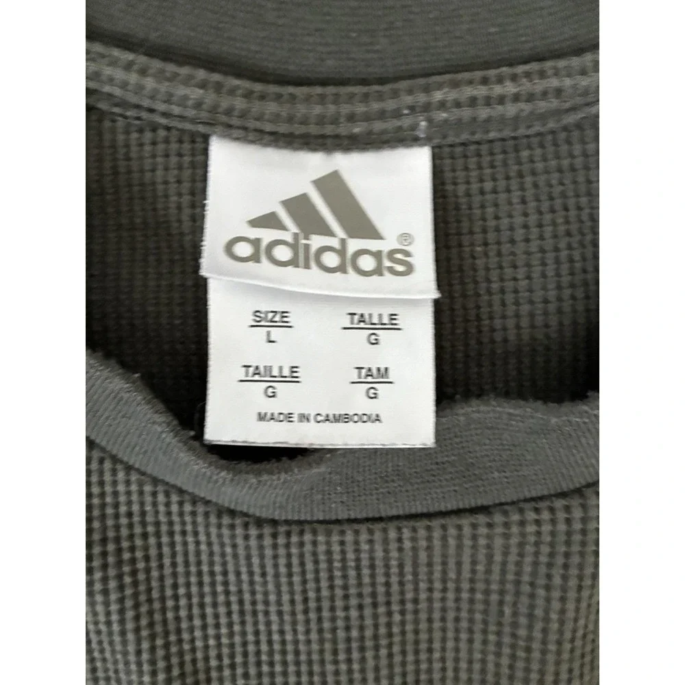 Adidas Waffle Knit Thermal Long Sleeve Shirt Olive Green Men's L Y2K-Vintage